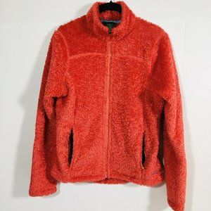 LL Bean Sz S Polartec Teddy Curly Fleece Jacket Full Zip Long Coral